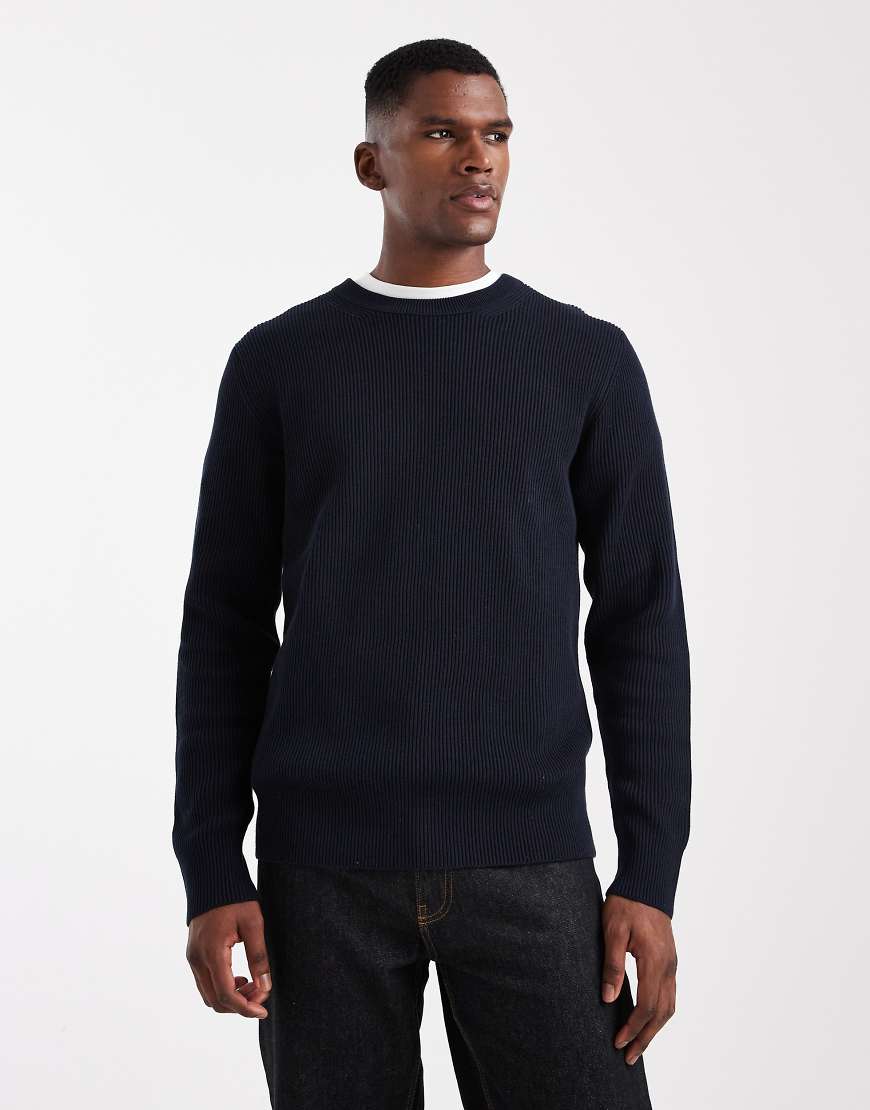 Gerippter Pullover in Marineblau Marineblau XS