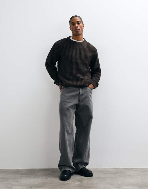 Jack & Jones gerippter Pullover mit Rundhalsausschnitt in Braun, 3 von 5