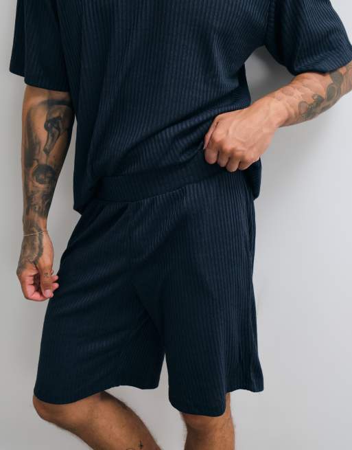 Jack & Jones geripptes Loungewear-T-Shirt-Set in Marineblau, 4 von 5