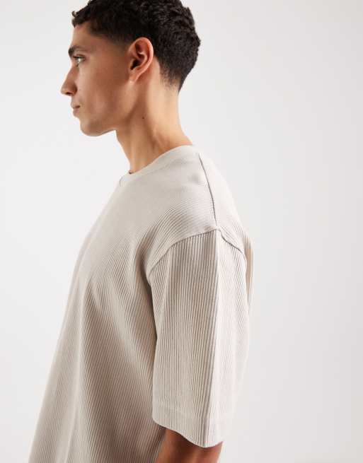 Jack & Jones – Geripptes Oversize-T-Shirt in Creme, 4 von 5