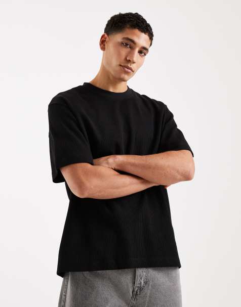 Jack & Jones – Geripptes Oversize-T-Shirt in Schwarz - view 1