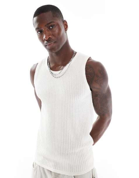 Jack & Jones – Geripptes Trägershirt in Cremeweiß - view 1