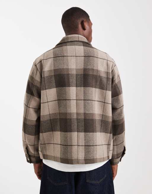 Jack & Jones - Geruit Harrington jack van wolmix in bruin, 3 van 5