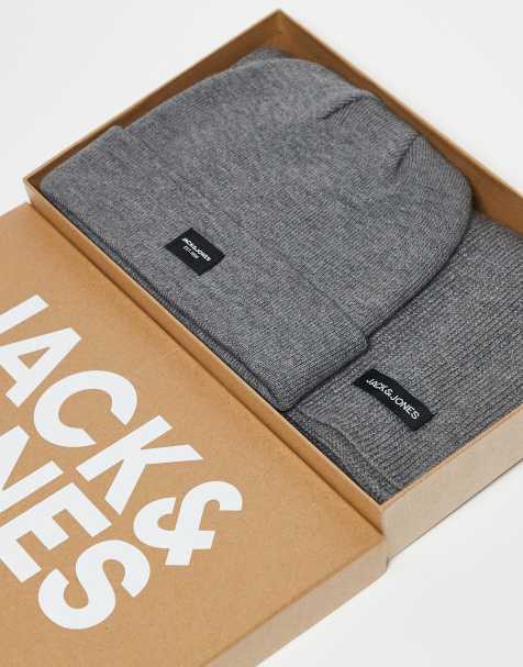Jack & Jones – Geschenkset mit Strickmütze und Schal in Anthrazit - view 1