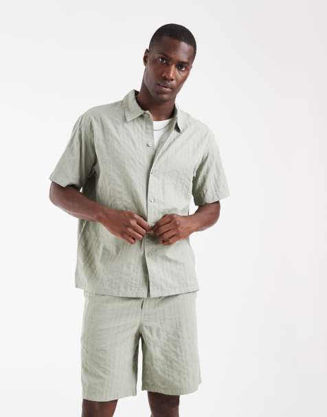 Jack & Jones - Gestreept overhemd met korte mouwen in lichtgroen, deel van co-ord set - view 1