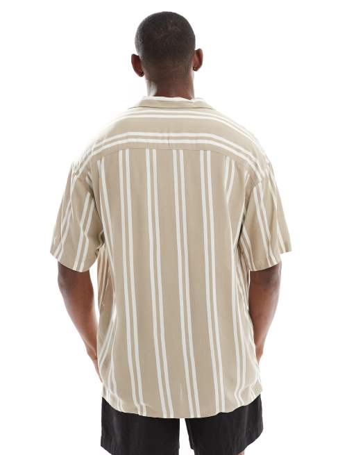 Jack & Jones - Gestreept overhemd met reverskraag en korte mouwen in beige, 2 van 4