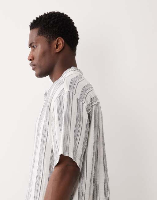 Jack & Jones - Gestreept overhemd met textuur en korte mouwen in blauw, 4 van 5