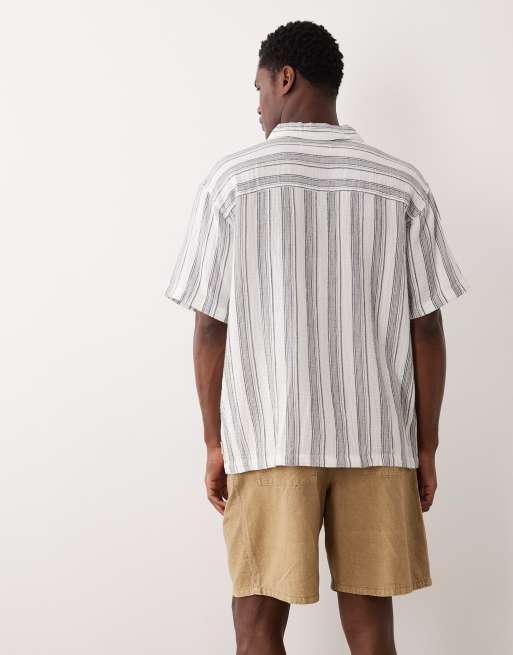 Jack & Jones - Gestreept overhemd met textuur en korte mouwen in blauw, 5 van 5