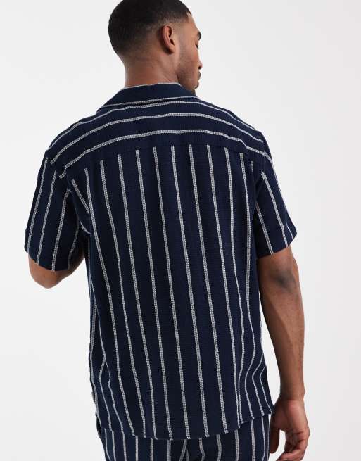Jack & Jones - Gestreept overhemd met textuur in marineblauw, deel van co-ord set, 3 van 5