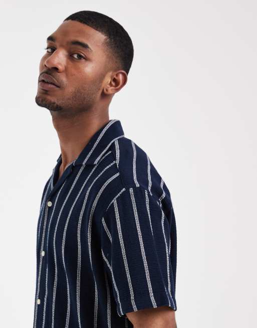 Jack & Jones - Gestreept overhemd met textuur in marineblauw, deel van co-ord set, 4 van 5