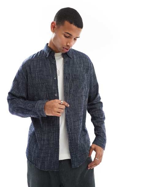Jack & Jones - Gestreept overhemd met textuur in marineblauw - view 1
