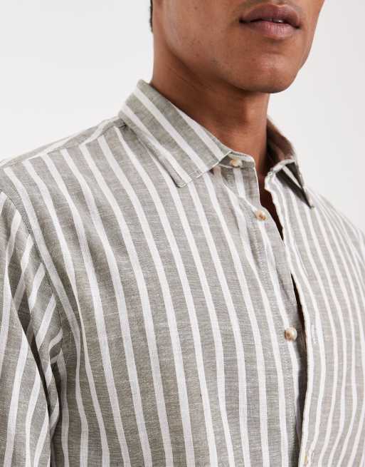 Jack & Jones - Gestreept overhemd van linnenmix in lichtbruin, 5 van 5