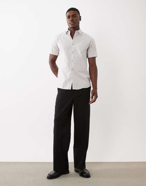 Jack & Jones - Gestreept Oxford overhemd met korte mouwen in beige, 3 van 5