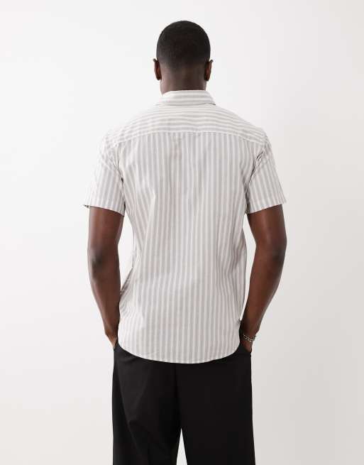 Jack & Jones - Gestreept Oxford overhemd met korte mouwen in beige, 4 van 5