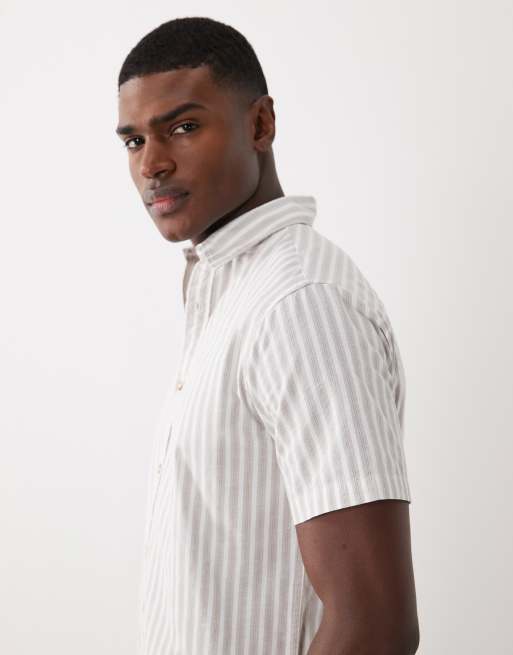 Jack & Jones - Gestreept Oxford overhemd met korte mouwen in beige, 5 van 5