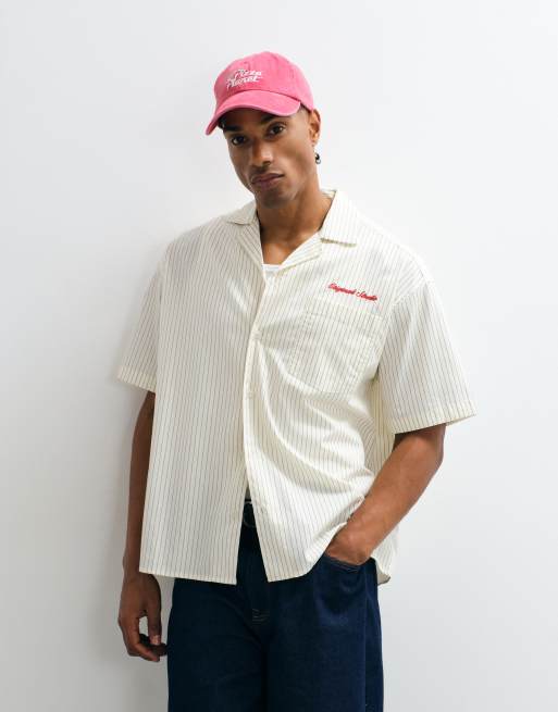 Jack & Jones - Gestreept poplin overhemd met korte mouwen en borduursel in wit, 2 van 7