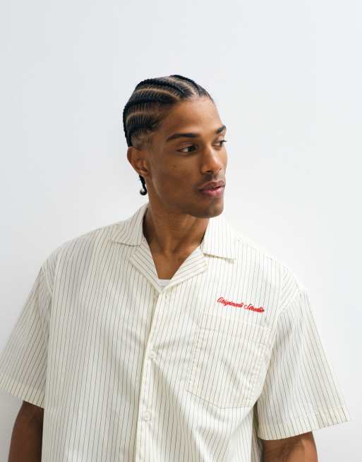 Jack & Jones - Gestreept poplin overhemd met korte mouwen en borduursel in wit, 4 van 7
