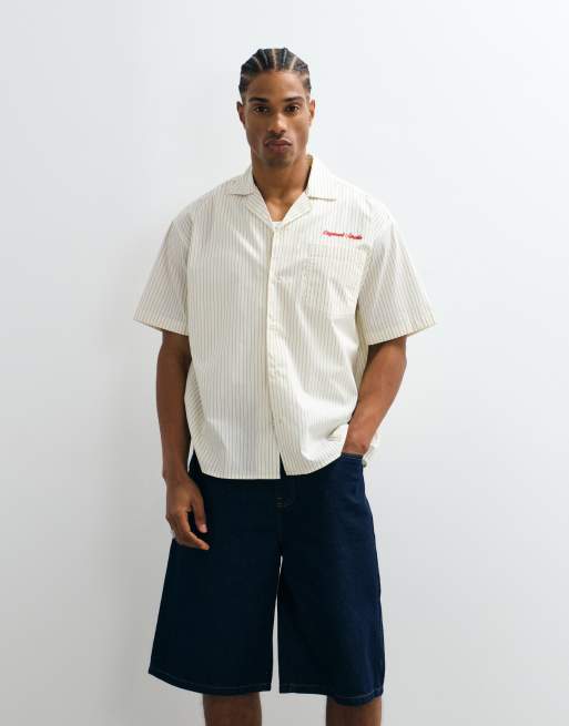 Jack & Jones - Gestreept poplin overhemd met korte mouwen en borduursel in wit, 5 van 7