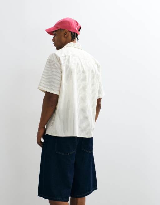 Jack & Jones - Gestreept poplin overhemd met korte mouwen en borduursel in wit, 6 van 7