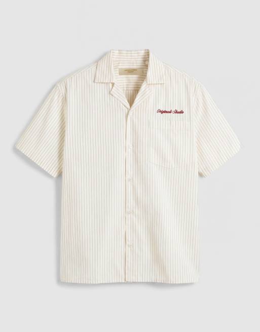 Jack & Jones - Gestreept poplin overhemd met korte mouwen en borduursel in wit, 7 van 7