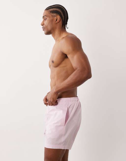 Jack & Jones - Gestreepte seersucker zwemshort in roze, 3 van 5