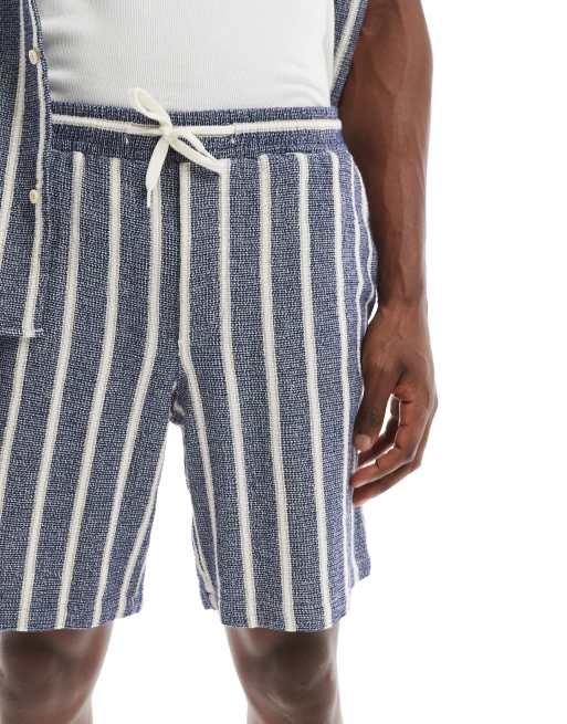 Jack & Jones - Gestreepte short met textuur in marineblauw, deel van co-ord set, 4 van 5