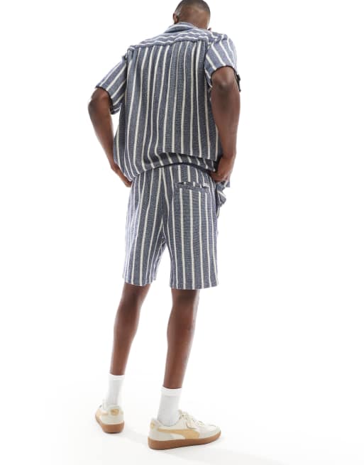 Jack & Jones - Gestreepte short met textuur in marineblauw, deel van co-ord set, 5 van 5