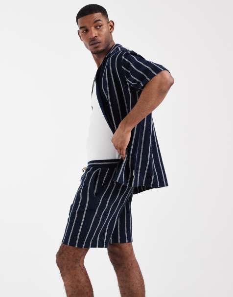 Jack & Jones - Gestreepte short met textuur in marineblauw, deel van co-ord set - view 1