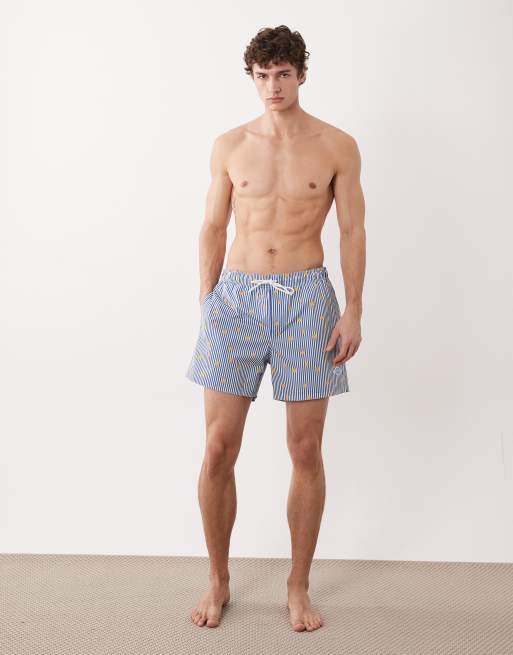 Jack & Jones - Gestreepte zwemshort met citroenenprint in blauw, 2 van 5