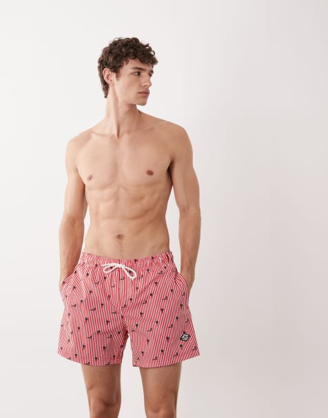 Jack & Jones - Gestreepte zwemshort met palmboomprint in rood - view 1