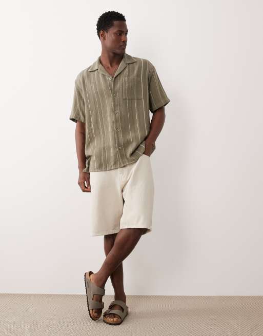 Jack & Jones – Gestreiftes, kurzärmliges Hemd in Khaki, 2 von 5