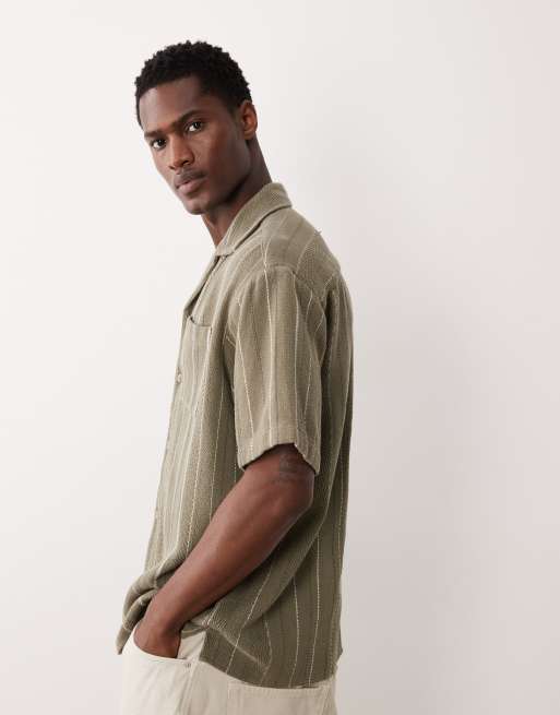 Jack & Jones – Gestreiftes, kurzärmliges Hemd in Khaki, 4 von 5