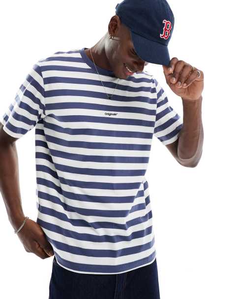 Jack & Jones – Gestreiftes Oversize-T-Shirt in Blau und Weiß - view 1