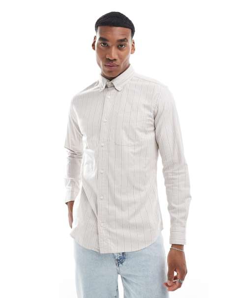 Jack & Jones – Gestreiftes Oxford-Hemd in Beige - view 1