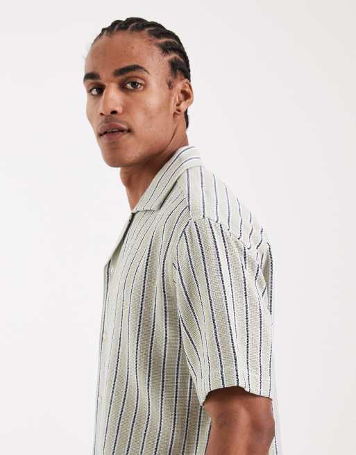 Jack & Jones – Gestreiftes, strukturiertes Hemd in Grün, 4 von 5