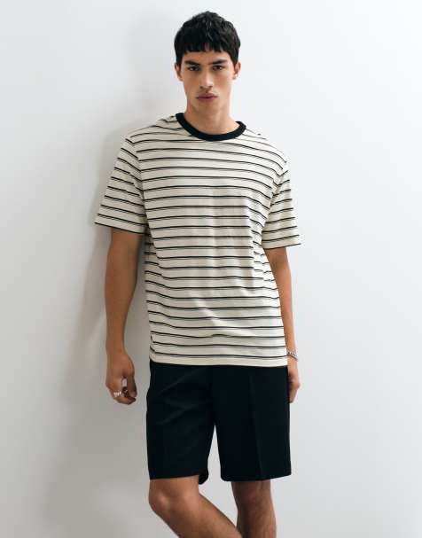Jack & Jones – Gestreiftes T-Shirt in Cremeweiß und Schwarz - view 1