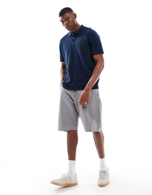Jack & Jones – Gestricktes, locker geschnittenes Polohemd in Marineblau, 4 von 4