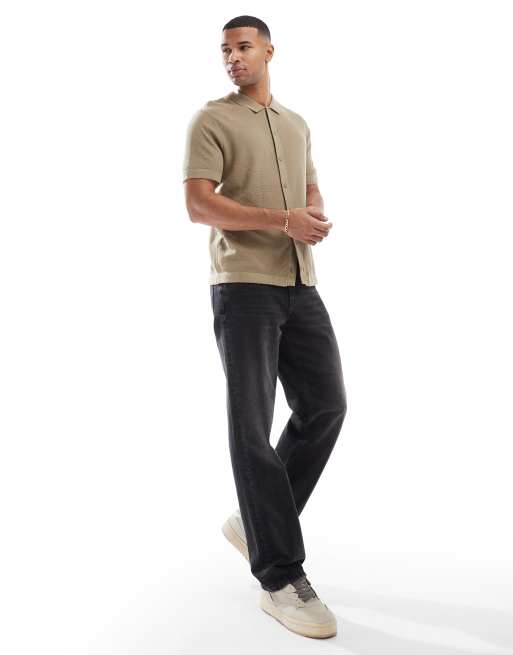 Jack & Jones – Gestricktes Polohemd in Beige mit Knopfleiste, 3 von 4