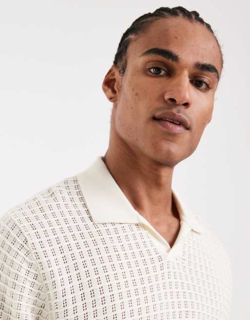 Jack & Jones – Gestricktes Polohemd in Cremeweiß mit offenem Ausschnitt, 5 von 5