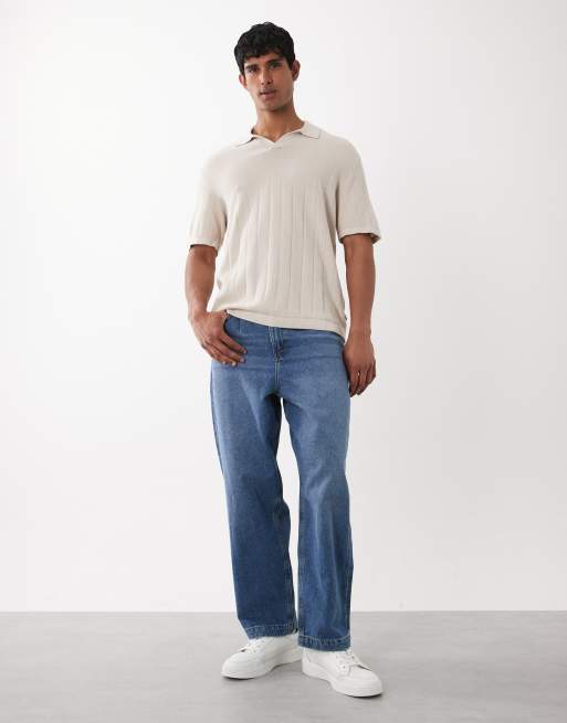 Jack & Jones – Gestricktes Polohemd in Cremeweiß mit Schlitzausschnitt, 2 von 5