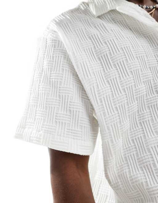 Jack & Jones - Getextureerd overhemd met korte mouwen en reverskraag in beige, 3 van 4