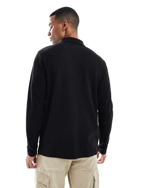 Jack & Jones - Getextureerde polo met lange mouwen in zwart, 3 van 5
