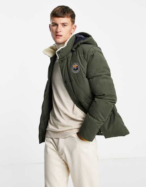 Jack & Jones - Gewatteerd jack met borgkraag en capuchon in kaki