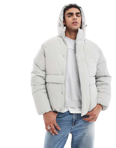 Jack & Jones - Gewatteerd jack met capuchon en zakken in lichtgrijs - view 1