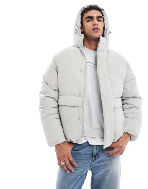 Jack & Jones - Gewatteerd jack met capuchon en zakken in lichtgrijs 