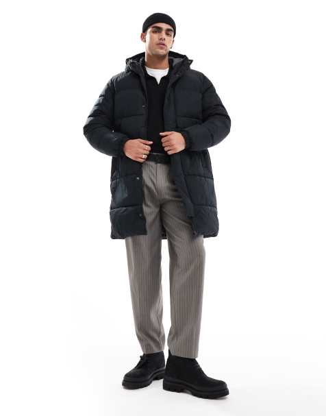 Jack & Jones - Gewatteerd lang jack met capuchon in zwart - view 1