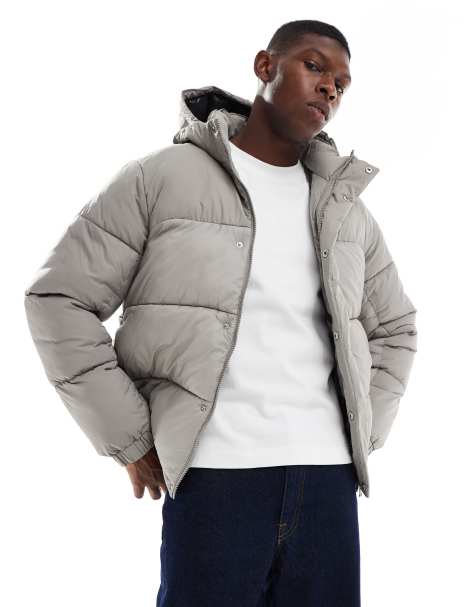 Jack & Jones - Gewatteerd puffer jack met capuchon in grijs - view 1