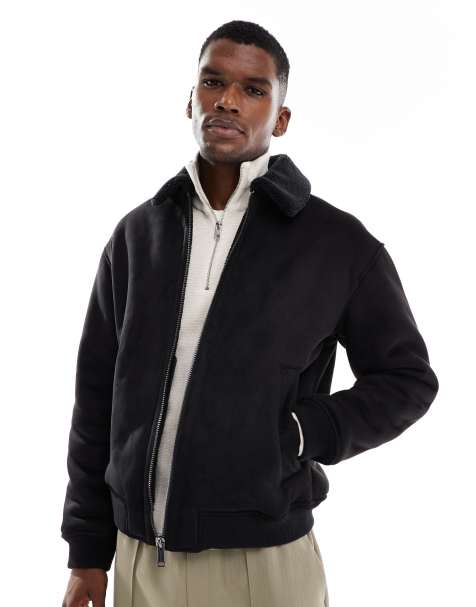 Jack & Jones - Giacca bomber in camoscio sintetico nero con colletto in pile borg - view 1
