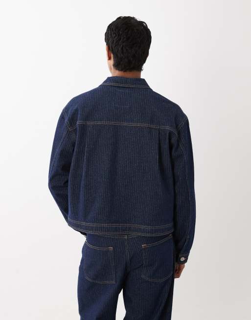 Jack & Jones - Giacca di jeans lavaggio scuro a righe in coordinato, 3 di 5