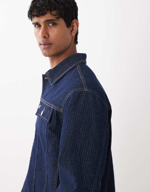 Jack & Jones - Giacca di jeans lavaggio scuro a righe in coordinato, 5 di 5